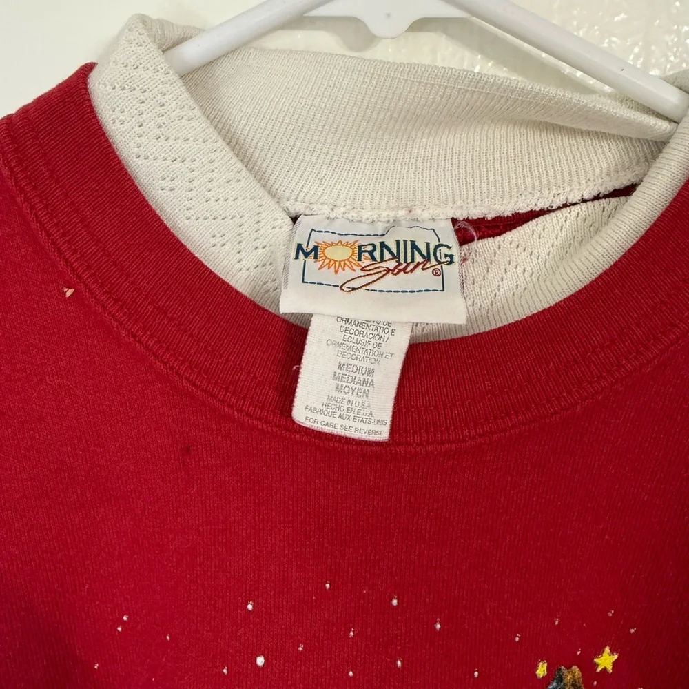 Vintage Morning Sun Santa Claws Cat Graphic Print Sweater Red Size Medium - Picture 4 of 9